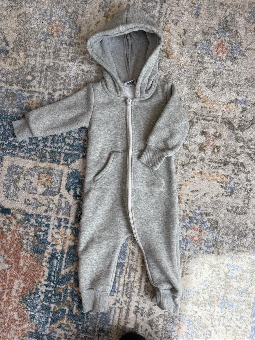 Olive & Scout Grey Hooded Baby One-Piece Bodysuit 12-18m